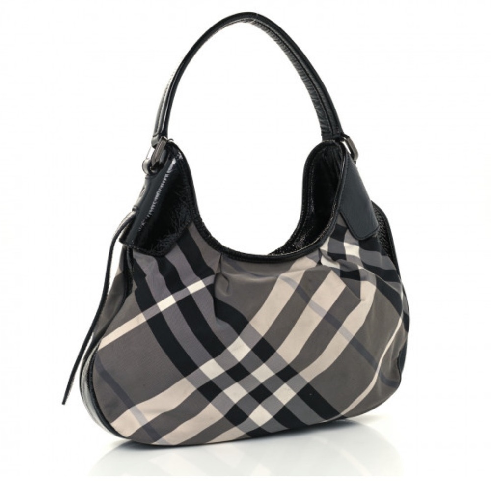 BURBERRY SUPERNOVA CHECK BROOKLYN HOBO BAG Black Beat Check Shoulder Bag